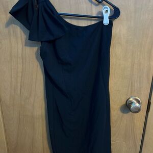 Black Asymmetrical Ruffled Sheath Dress for Cocktail